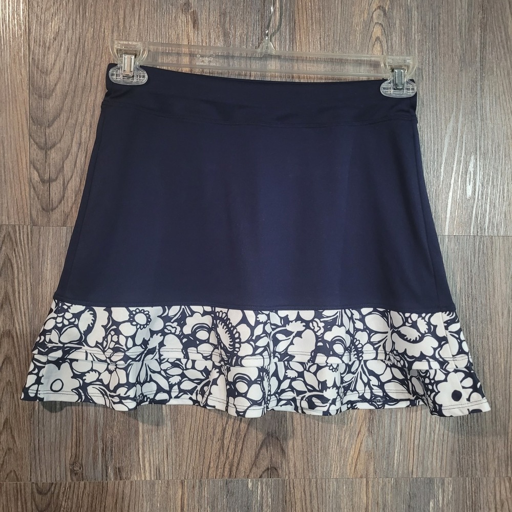 Grand Slam Athletic Skort Sz XS Dark Blue w/Floral Ruffle Golf Tennis Pickleball